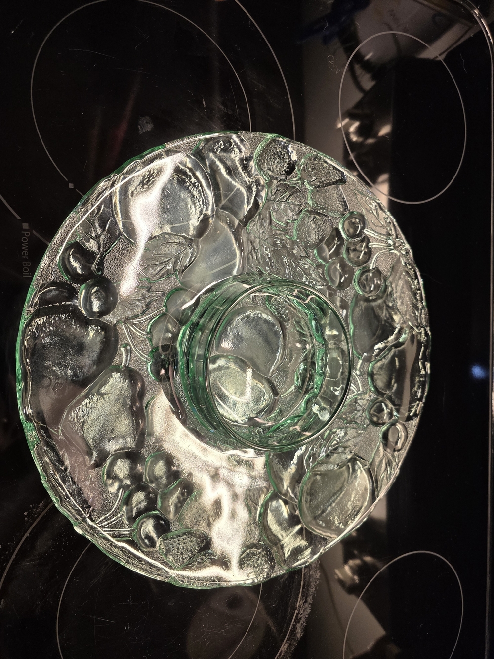 Abrand Green Pressed Glass Fruit Motif Bowl